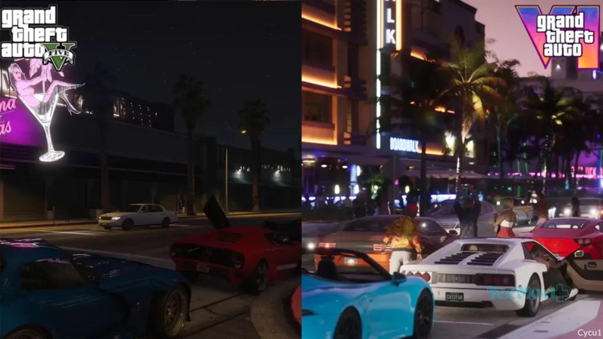 Comparação visual entre os trailers de GTA 5 e 6.