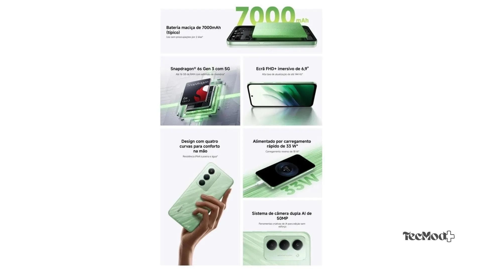 Detalhe da durabilidade do Redmi 15 mostrando ícone de bateria e resistência a respingos.