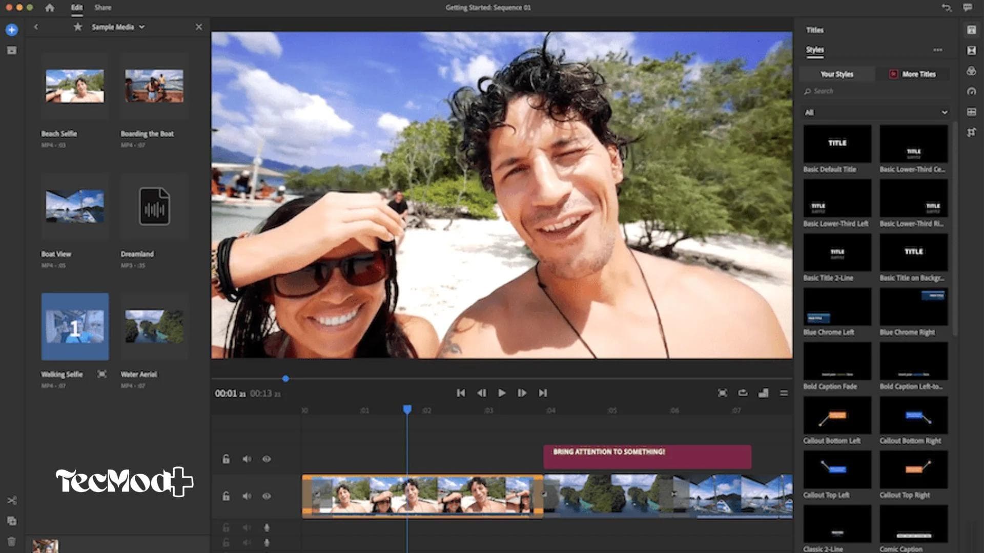 Adobe Premiere Rush com timeline de edição de vídeo.
