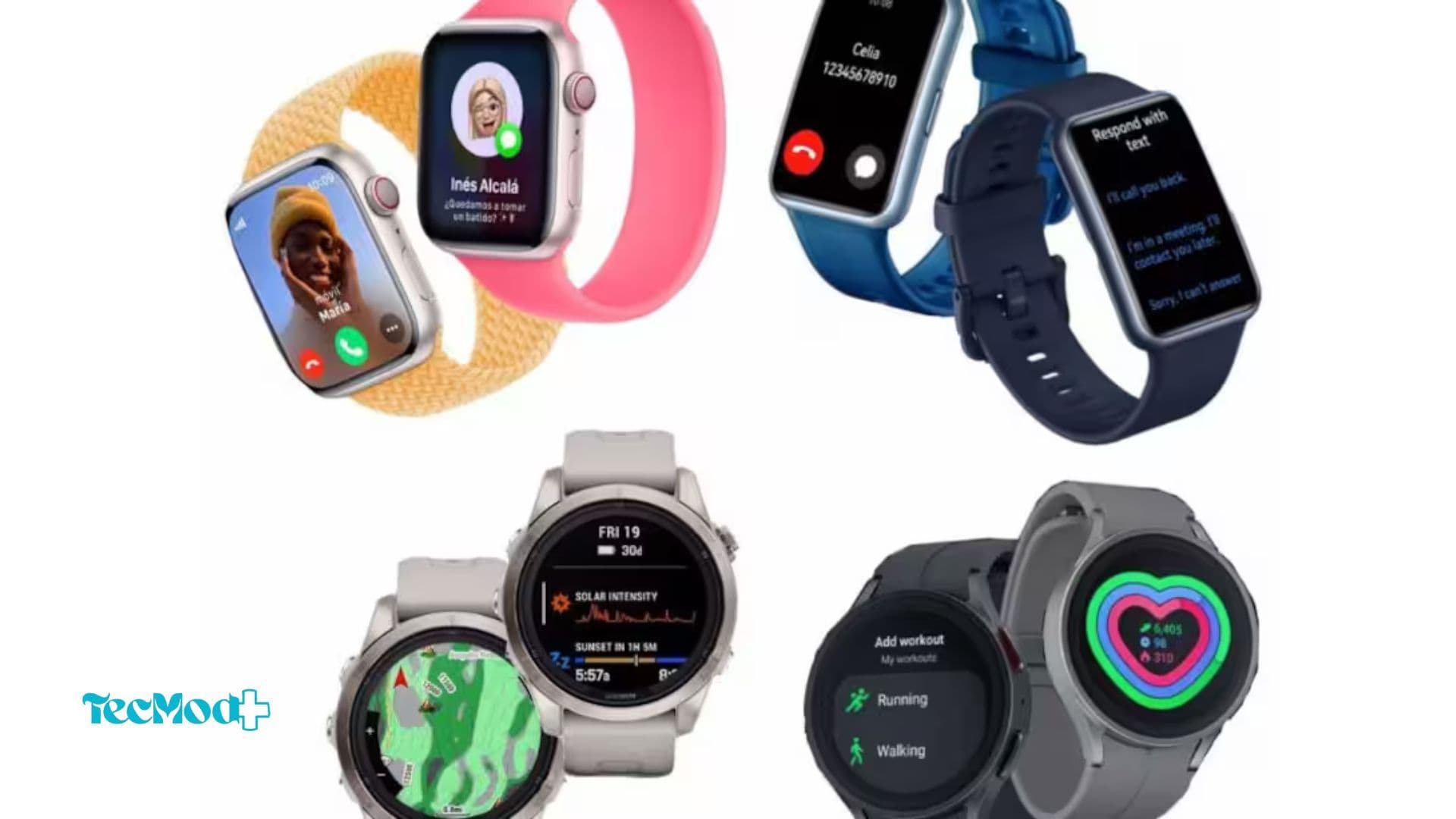Comparação de smartwatches com diferentes designs e recursos