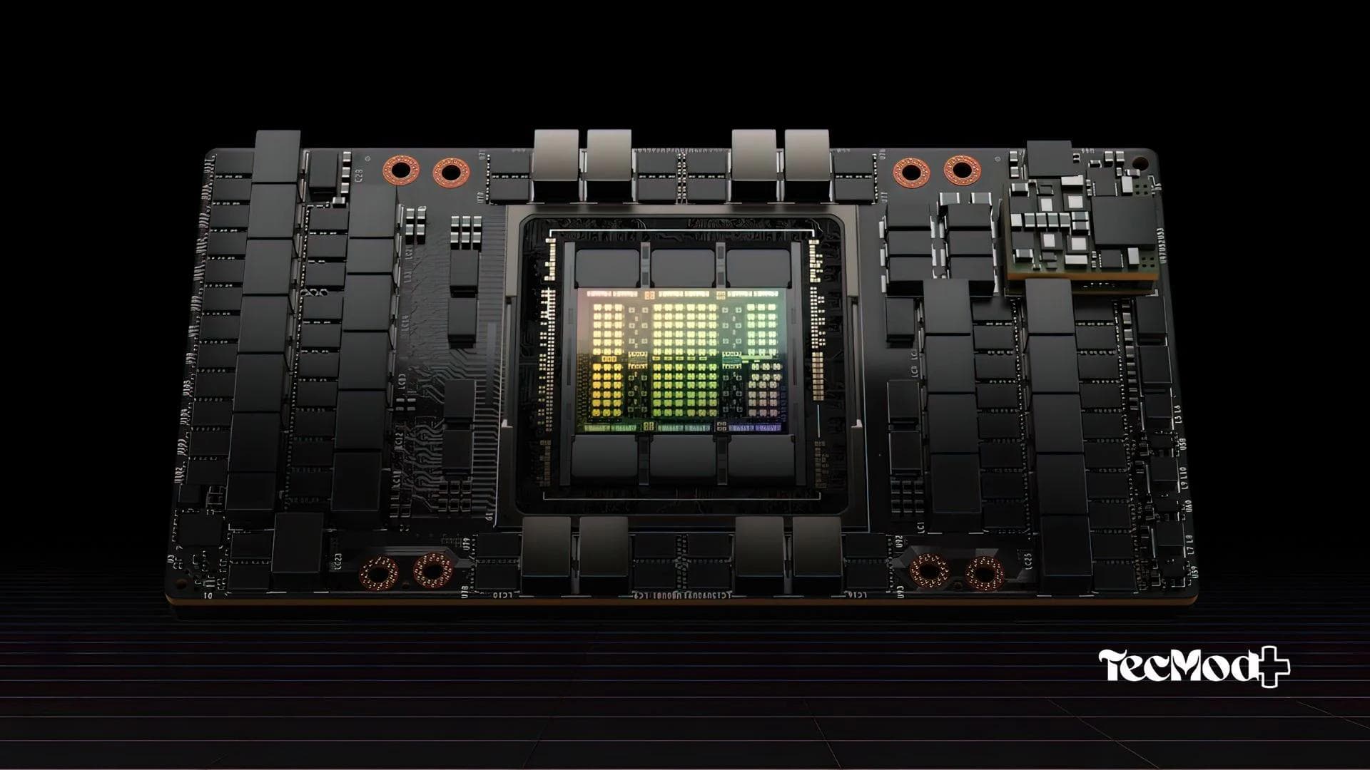 Ilustração de uma GPU com chips de memória HBM