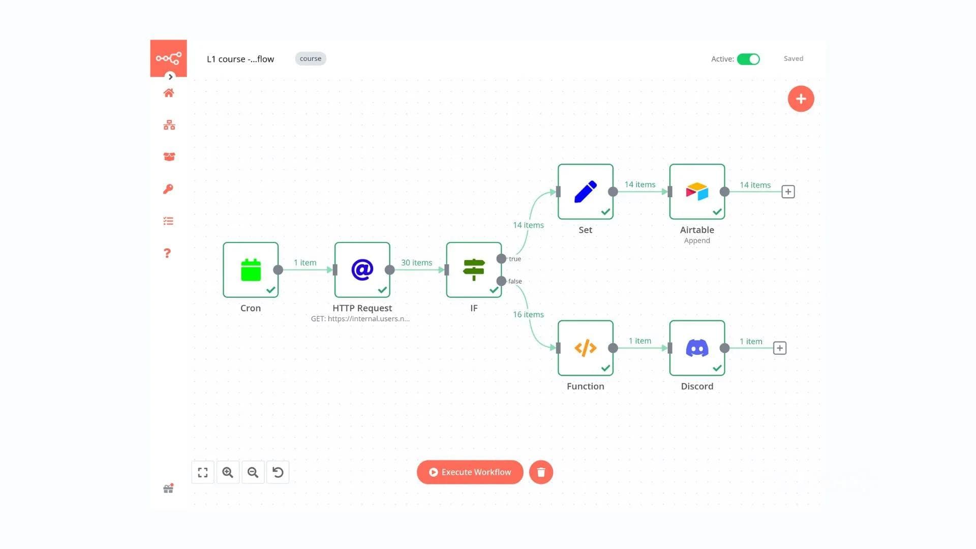 Workflow do n8n integrando formulário, CRM e envio de e-mail.