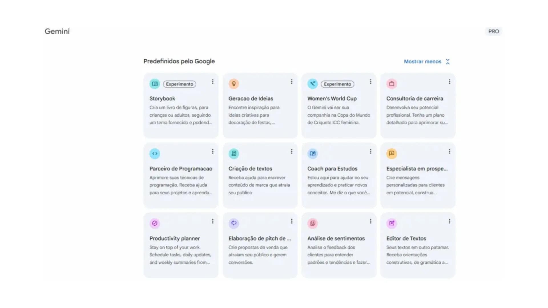 Exemplos de Gems do Gemini para produtividade e criatividade.