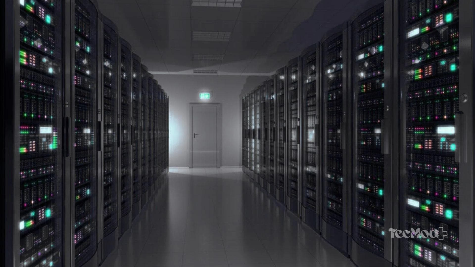 Servidores de alto desempenho em um data center, ilustrando o tipo de hardware necessário para treinar grandes modelos de IA.