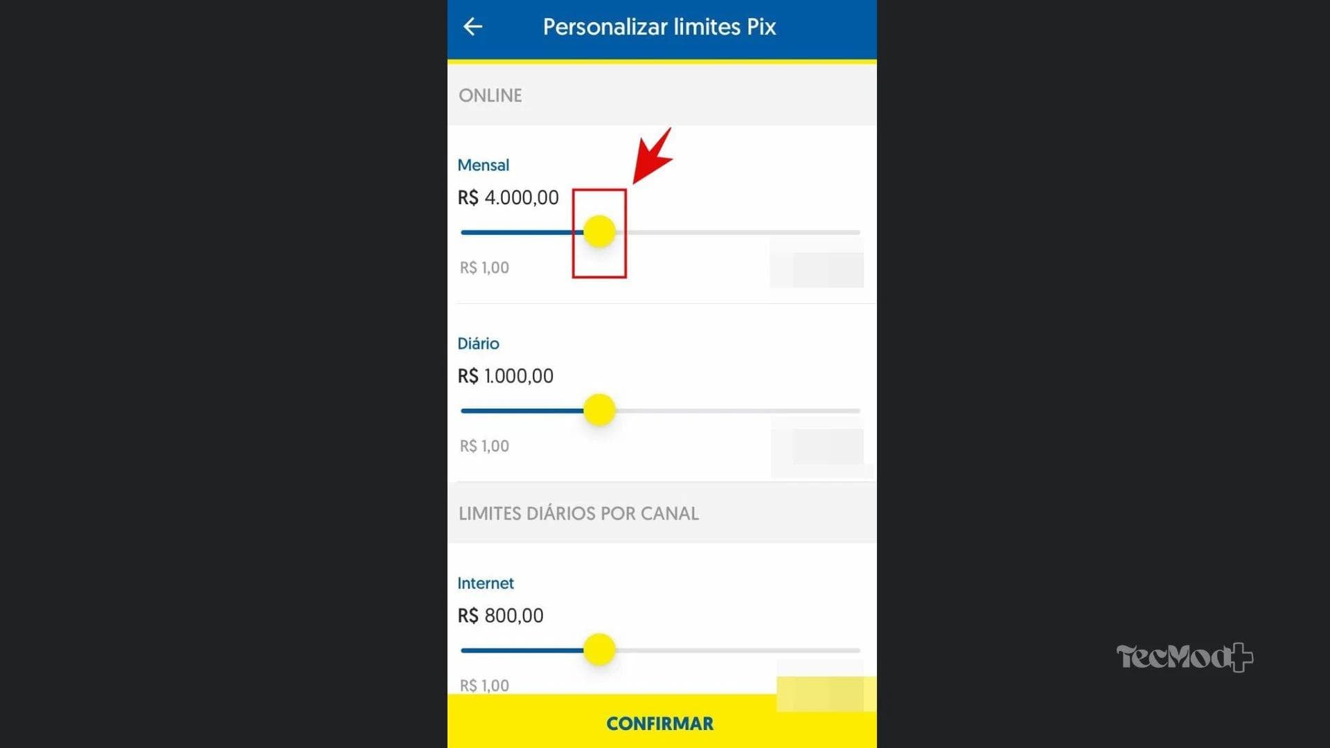 Configuração de limite de Pix para evitar golpes financeiros